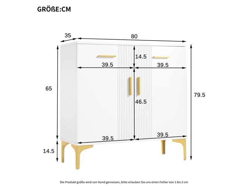  Buffet moderne de 80 cm avec deux portes et deux tiroirs, poignées et pieds en métal,blanc  - Conforama D