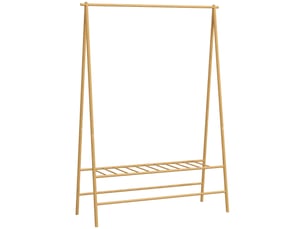 Portant à vêtements avec tringle 2 crochets et étagère à chaussures en bambou couleur bois naturel 116 × 43,5 × 160 cm