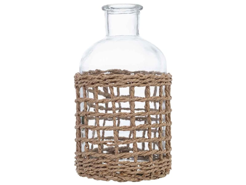  Bougeoir en verre doublé de fibres naturelles brunes d48 x 16 h cm  - Conforama B