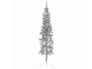 Demi sapin de noël, arbre de noël artificiel mince avec support argenté 150 cm