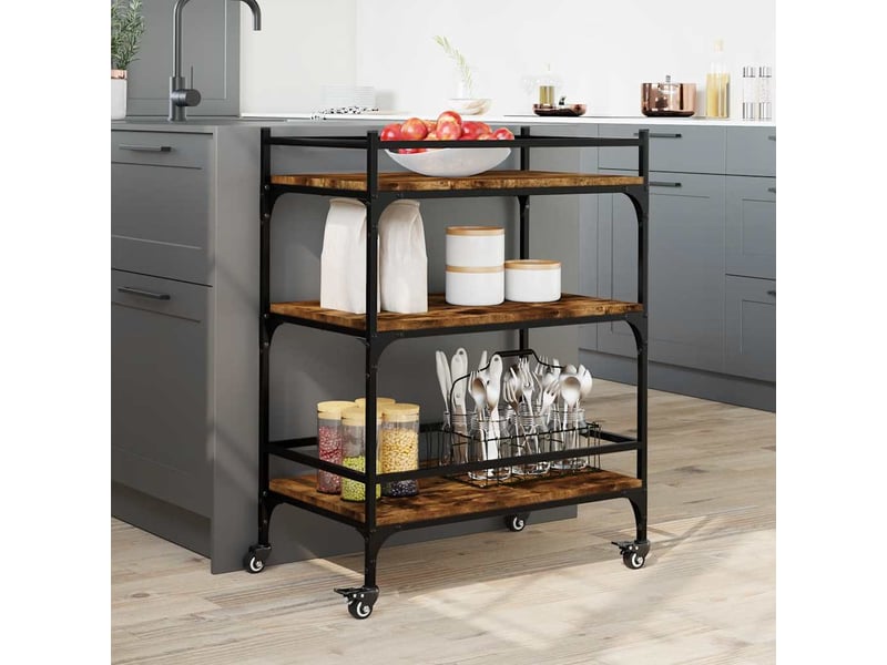 Desserte de cuisine, chariot de rangement chêne fumé 65x40x86,5 cm bois d'ingénierie  - Conforama C