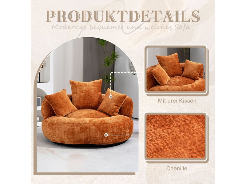  Fauteuil poire xxl 108 cm avec dossier haut et 3 coussins-côtelé orange  - Conforama D