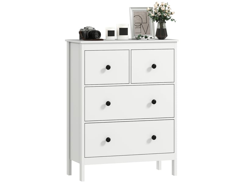  Commode à 4 tiroirs, pour vêtements et linge de lit, salon, chambre, couloir, panneaux de particules, blanc  - Conforama A
