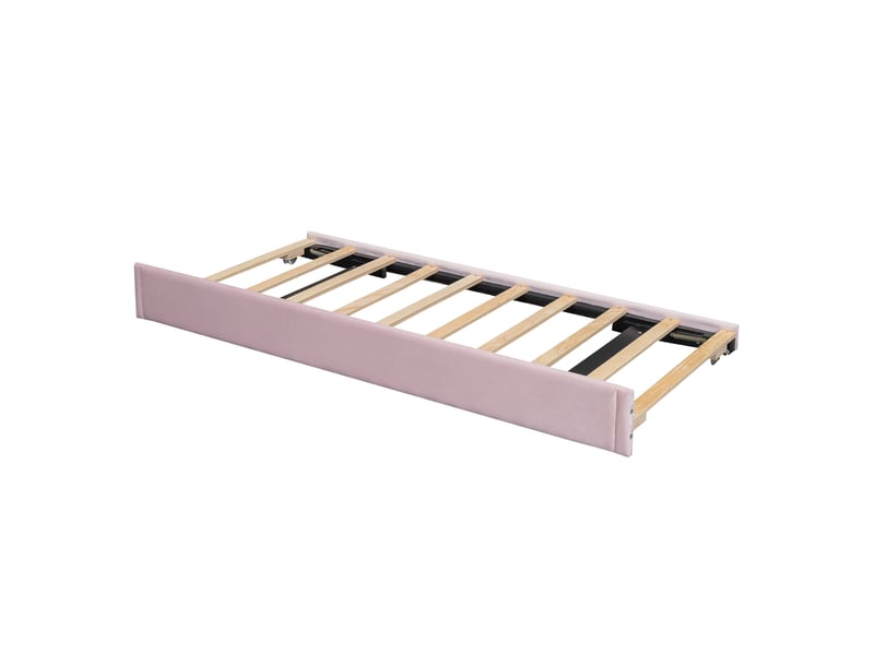 Lit enfant 90x200 cm avec lit gigogne, tête à boutons et sommier, velours et mdf, rose, sans matelas - Conforama R
