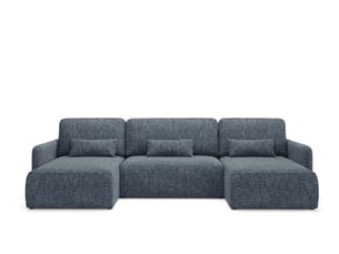 Canapé d'angle panoramique convertible 4 places Tissu gris avec coffre de rangement