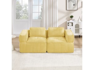 Canapé 2 places modulable angle sans armature, mousse 32d, assise profonde, doux, sans montage, sable,jaune