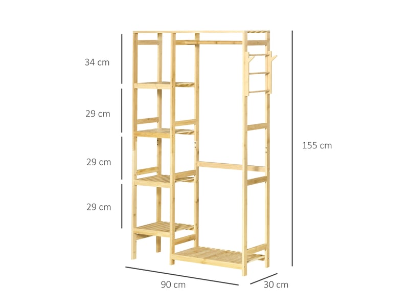  Portant à vêtements en bambou avec 4 étagères et tringle 90 x 30 x 155 cm  - Conforama C