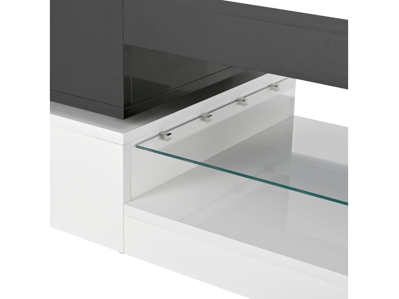  Table basse rectangulaire 90x45x35,5 cm avec led, étagère en verre, design contrasté noir et blanc, salon, aggloméré  - Conforama E