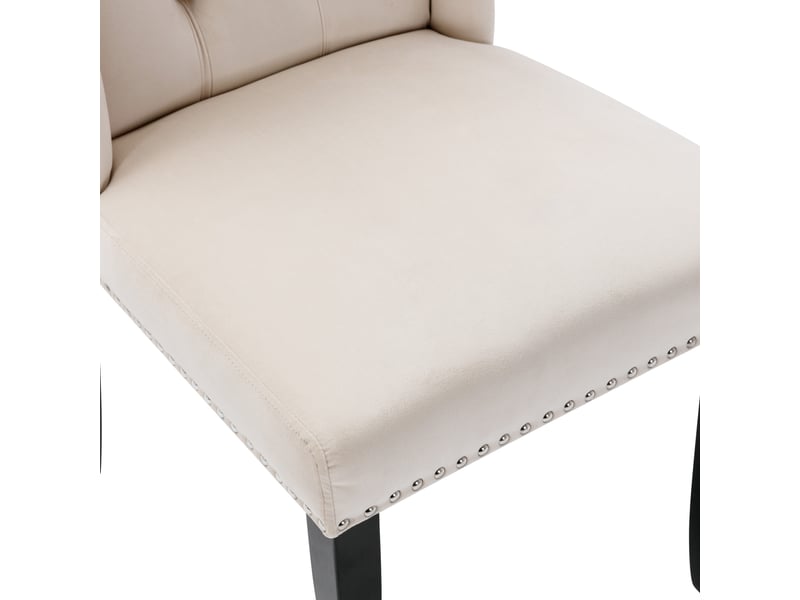  Chaises de salle à manger lot de 4 avec dossier capitonné  - pieds en chêne et clous argentés, velours - beige  - Conforama E