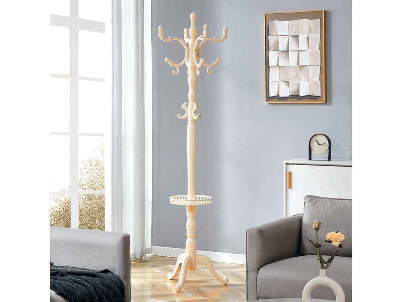  Portemanteau en bois massif blanc de 195 cm avec pieds antidérapants  - Conforama W