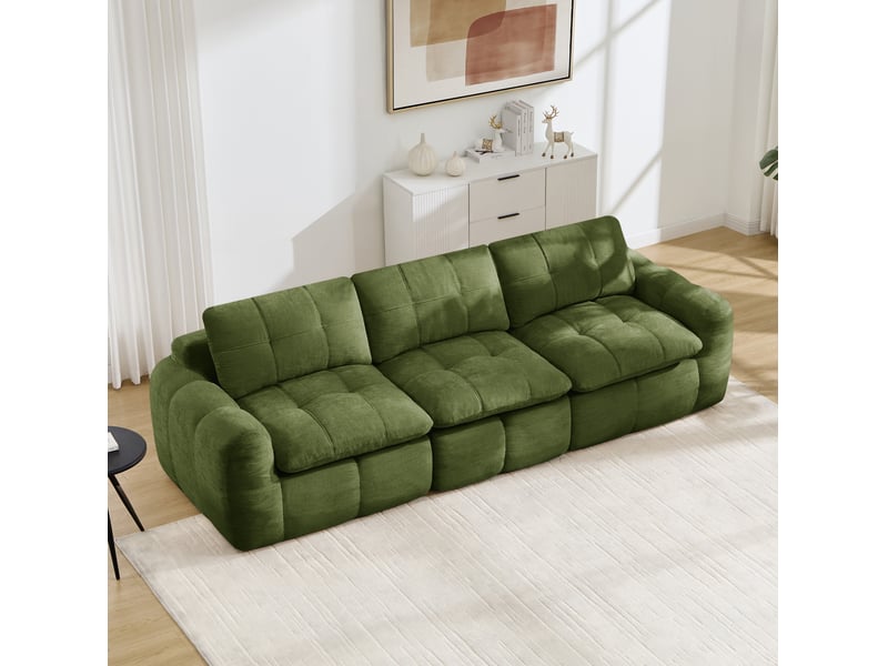 Canapé modulable 3 places 264x97x68 cm en chenille vert - Conforama B
