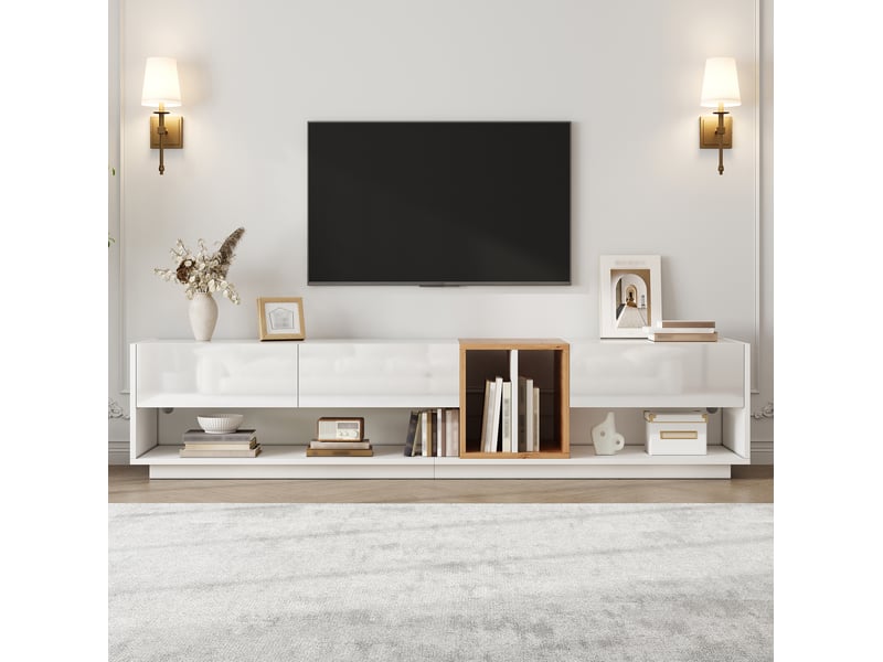  Meuble tv blanc en panneaux de particules, 190 x 38 x 42 cm, éclairage led  - Conforama C