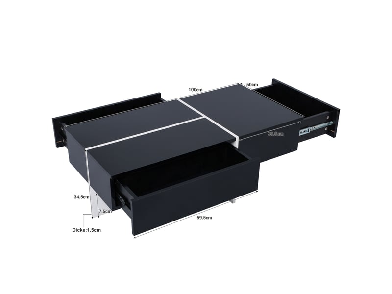  Table basse avec 3 tiroirs et led pilotées par application pour salon 100×50×34,5 cm noire  - Conforama E