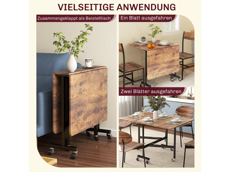 Table à manger pliante en bois brun, mobile, 6 roulettes pour petits espaces  - Conforama D