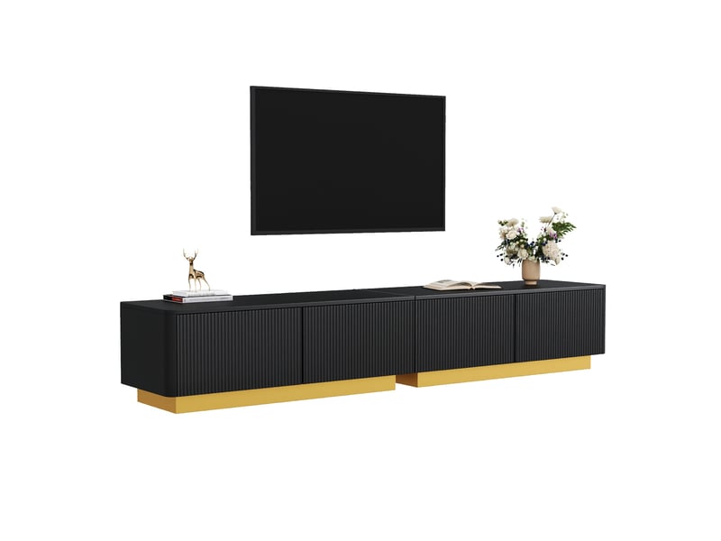  Meuble tv 200x40x35 cm avec 2 tiroirs et 2 portes coloris noir  - Conforama A
