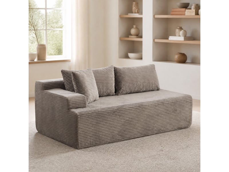  Canapé modulaire compressé 2 places en chenille gris avec fonction chaise longue  - Conforama C
