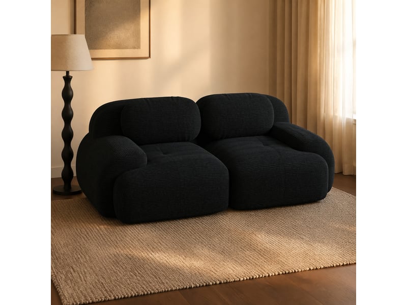  Canapé modulable 2 places modenvie sans cadre en velours côtelé noir 208 x 103 x 70 cm  - Conforama E