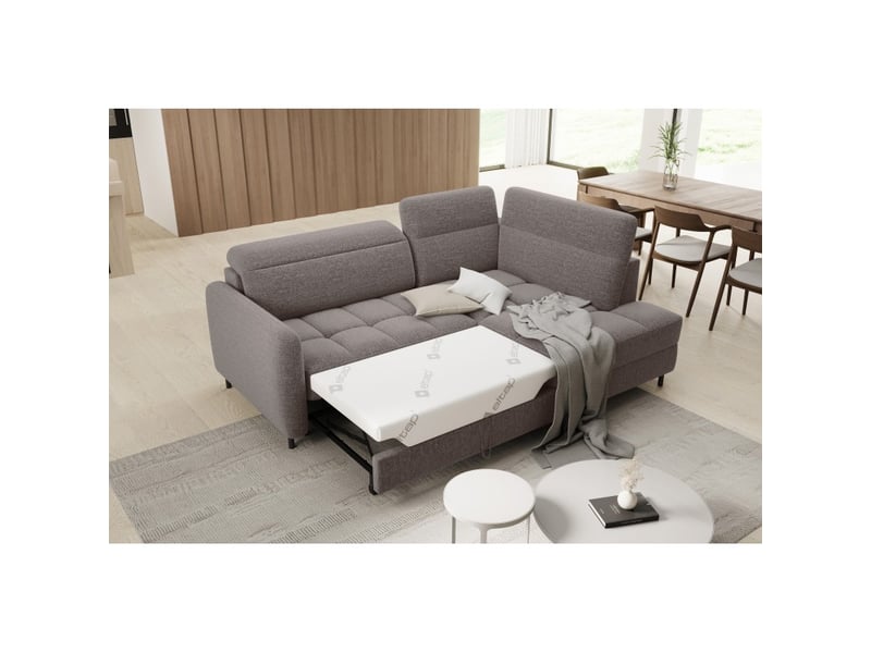  Canapé d'angle droit convertible barnea 208 cm marron avec rangement  - Conforama B