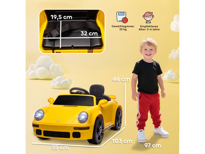 Voiture électrique enfants, véhicule électrique 12v, télécommande 2,4g, phares, musique, klaxon, 103 x 55 x 44 cm, jaune - Conforama E
