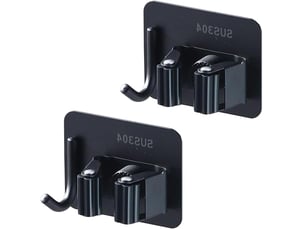 Lot de 2 supports muraux en acier inoxydable avec crochet pour balai de cuisine, salle de bain, buanderie, jardin, garage, noir