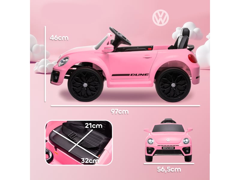  Voiture électrique pour enfants, coccinelle vw, 3-5 kmh, avec télécommande et musique, rose  - Conforama E