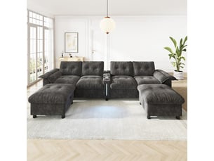 Canapé d'angle droit fixe <strong>BGSRYAO</strong> <strong></strong> 6 places Tissu gris