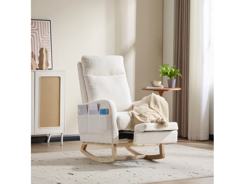 Fauteuil à bascule relax 75x63x104 cm en tissu teddy blanc - Conforama B
