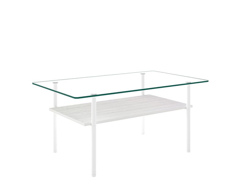  Table basse rectangulaire à 2 niveaux avec étagère - lpospi - plateau en verre trempé, mdf et métal blanc - 98×58×45 cm  - Conforama E
