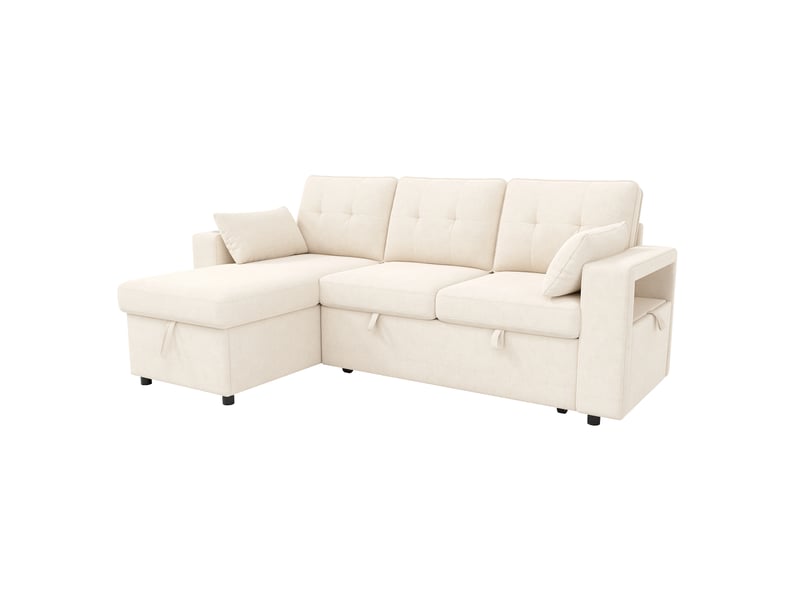  Canapé d’angle l convertible beige avec méridienne réversible, usb et led  - Conforama D