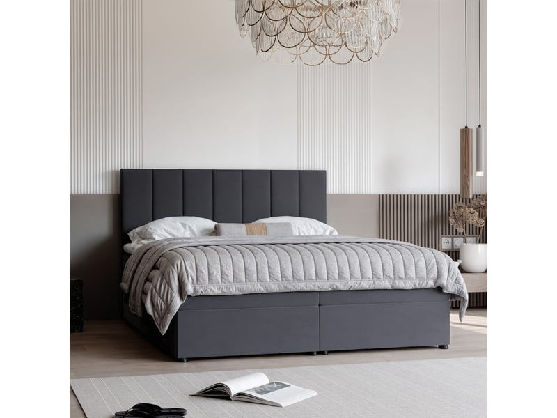  Lit coffre zelto - 200x200 cm - avec matelas et surmatelas - velours doux - gris foncé ZELTO - Conforama B