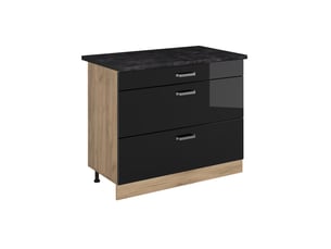Vicco meuble cuisine, noir haute brillancechêne doré, 100cm plan de travail anthracite