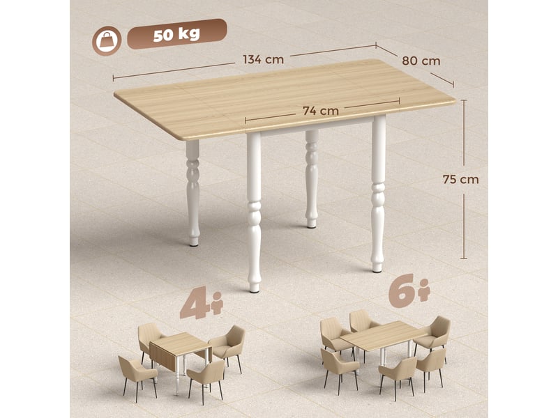  Table pliante pour 2 à 6 personnes, plateau rabattable effet bois, finition naturelle  - Conforama E