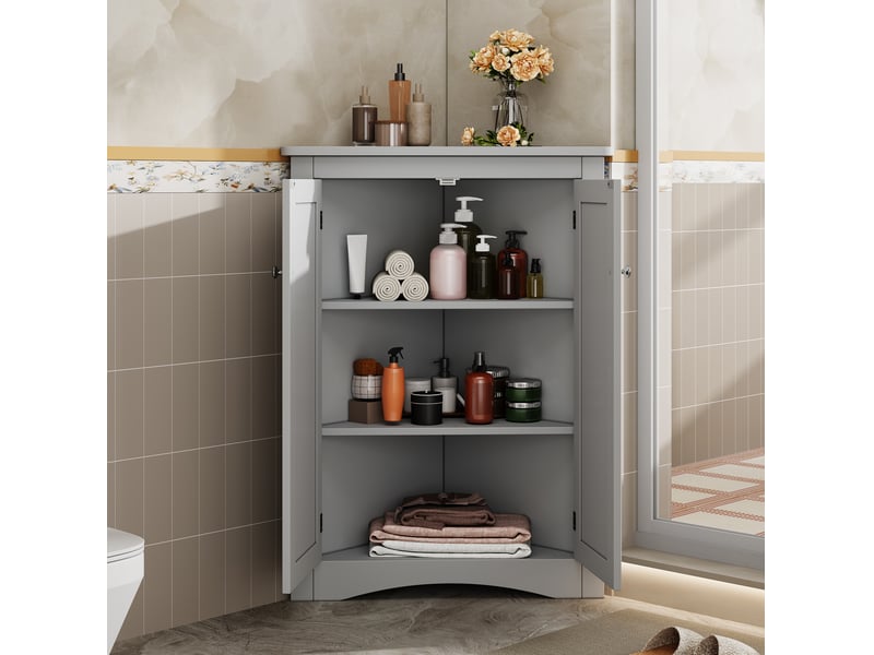  Meuble d'angle de salle de bain 61,5x34,5x80 cm 2 portes gris  - Conforama C