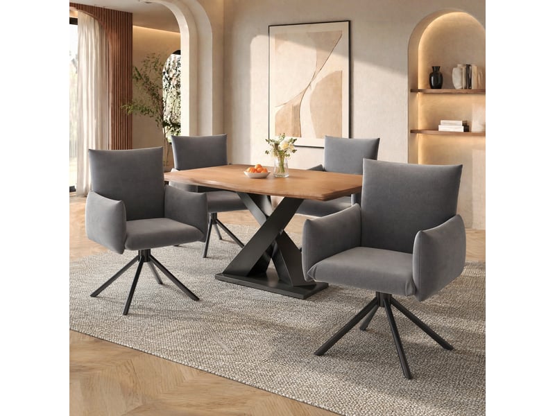  Lot de 4 chaises de salle à manger pivotantes 360° en velours gris avec pieds en métal  - Conforama B