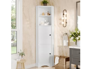 Meuble d'angle salle de bain 51,7x32x155,4 cm, rangement ajustable, armoire de rangement, design moderne, mdf blanc