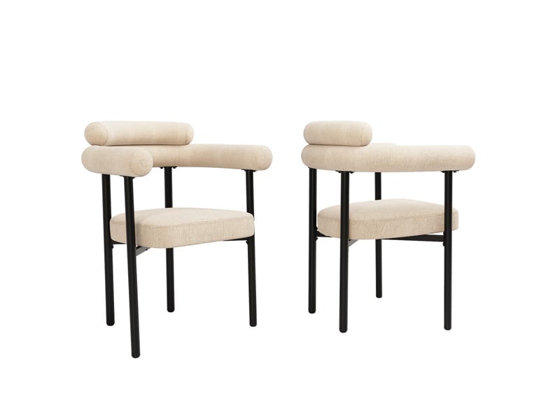  Lot de 4 chaises salle à manger 70x62x85 cm, beige, structure en métal, style actuel, doté d'accoudoirs  - Conforama A