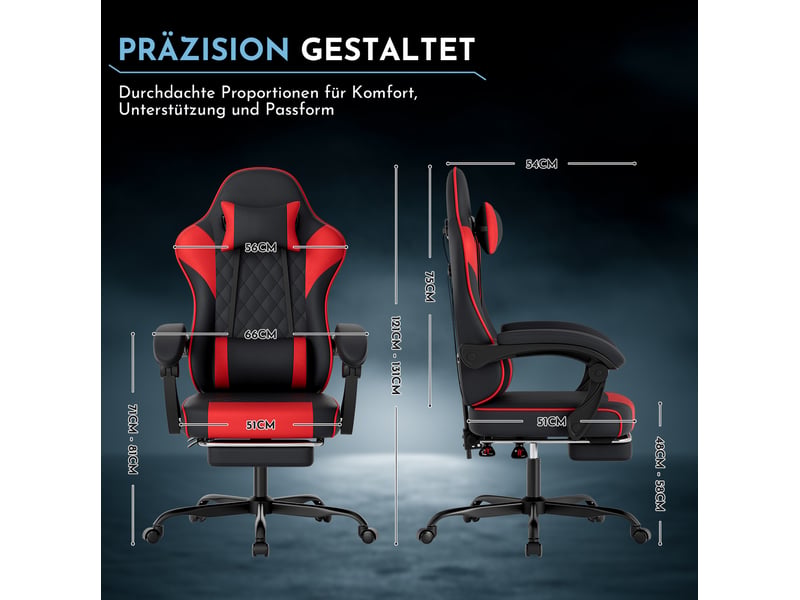  Chaise gaming de bureau en pvc noir et rouge, avec repose-pieds rétractable  - Conforama C
