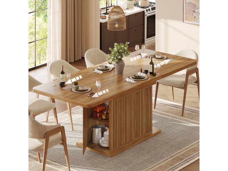 Table à manger extensible, 120 à 160 cm, rectangulaire, mdf et métal, marron, rangement intégré pratique - Conforama B