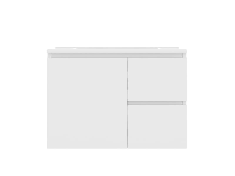  Meuble vasque mural 76x46x50 cm blanc avec led et 2 tiroirs  - Conforama R