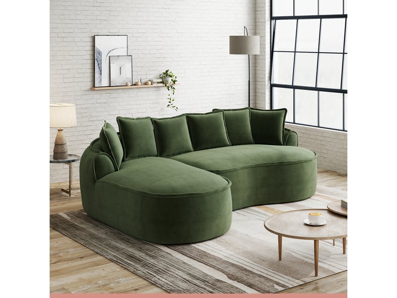  Canapé modulaire convertible en chenille avec assise profonde et larges accoudoirs, style moderne vert  - Conforama B