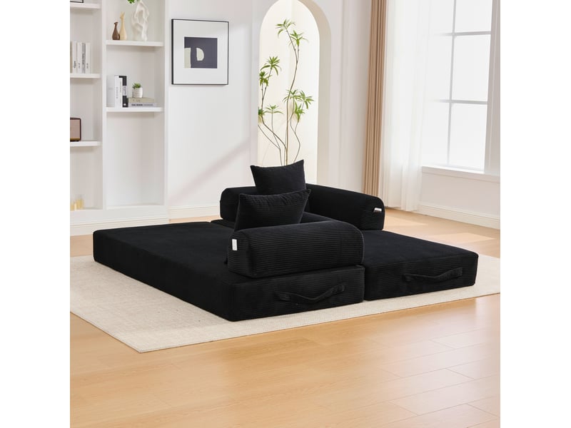  Canapé convertible modulable 200x94x67 cm avec 3 coussins, structure métal, noir  - Conforama D
