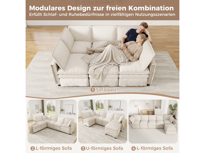  Canapé d'angle gauche fixe 6 places tissu beige  - Conforama E