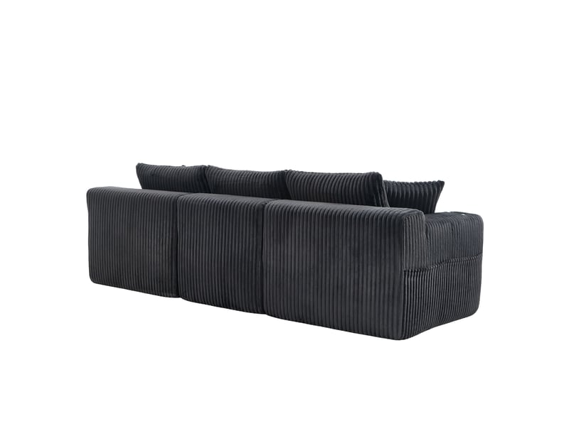  Canapé modulable set méridienne 2 places velours côtelé 5 coussins poches latérales porte-gobelets diy  - Conforama E