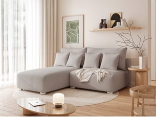 Canapé d'angle gauche convertible <strong>IDOHOME</strong> <strong>ELVO</strong> 3 places Tissu gris avec coffre de rangement