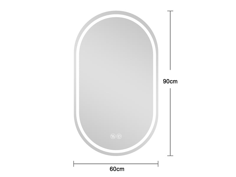  Miroir de salle de bains mural ovale 60 x 90 cm argenté en verre et métal, led tactile anti-buée réglable  - Conforama C