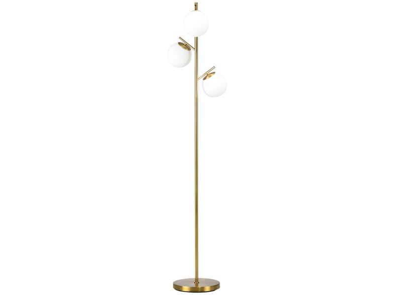  Lampadaire sur pied salon en métal avec 3 abat-jours globe blanc verre dépoli 40w ø 27 x 169h cm doré  - Conforama A