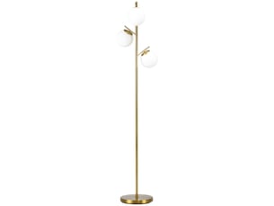 Lampadaire sur pied salon en métal avec 3 abat-jours globe blanc verre dépoli 40w ø 27 x 169h cm doré