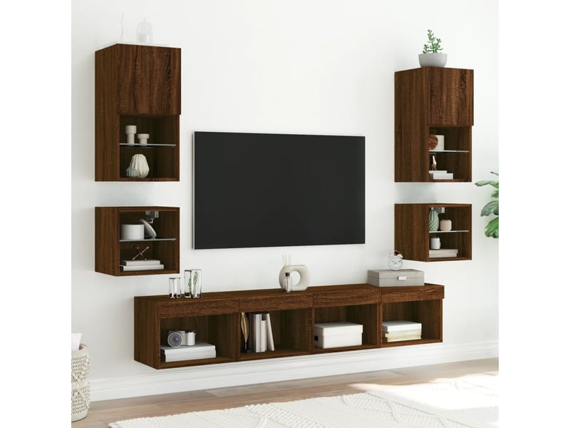  Lot de 2 table de chevet mural avec lumières led chêne marron  - Conforama E