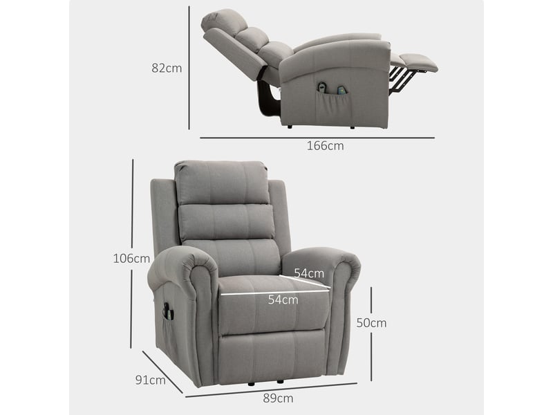  Fauteuil releveur électrique gris clair, massage 8 points et chaleur, fauteuil relax avec fonction inclinable pour salon  - Conforama C