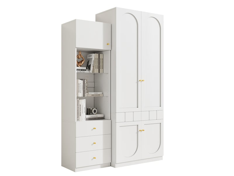Ensemble armoire et meuble de rangement modenvie chambre blanc mdf 80 x 50 x 200 cm et 50 x 40 x 180 cm - Conforama A